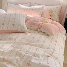 3pcs/Set 100% Polyester Rose Floral Print Bedding Set, 2 Pillowcases + 1 Duvet Cover