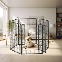 Dog Playpen Outdoor Dog Kennel Heavy Duty Metal Portable Dog Pens Indoor 39.37" Height Foldable 6 Panels Dog Fence With Gates For Large/Medium/Small Pets Puppy Playpen For RV Camping Yard - 黑色 - 查看 1