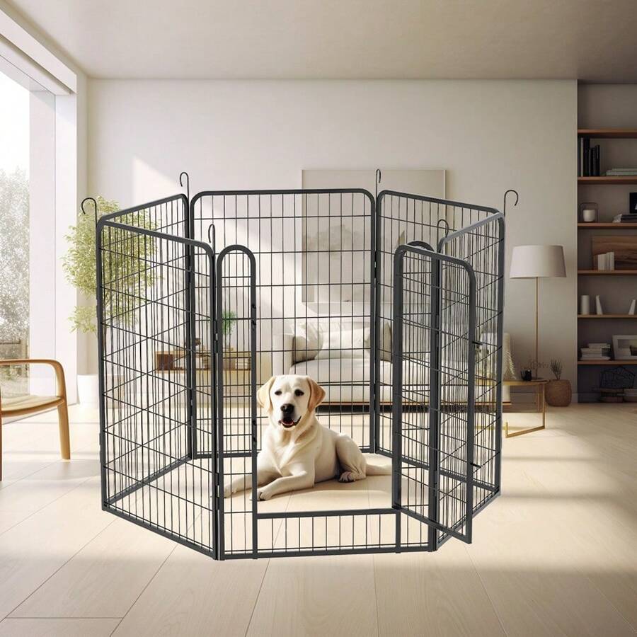 Dog Playpen Outdoor Dog Kennel Heavy Duty Metal Portable Dog Pens Indoor 39.37" Height Foldable 6 Panels Dog Fence With Gates For Large/Medium/Small Pets Puppy Playpen For RV Camping Yard - 黑色 - 查看 1