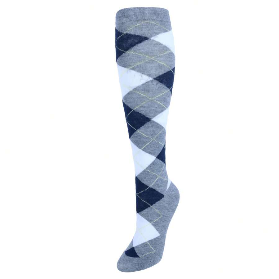 CTM Women's Fun Colored Argyle Plaid Knee High Socks (1 Pair), Available In Grey, Light Blue, Navy, Purple, Red,  One Size Acrylic Knee And Thigh High - 灰色的 - 查看 1