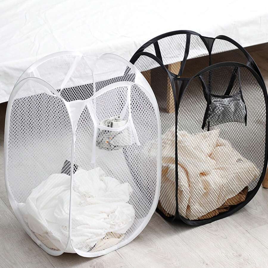 1pc Large Capacity Pop-Up Laundry Hamper With Handle - Foldable Mesh Laundry Basket For Dirty Clothes Storage - Convenient Household Solution - Multicolor - View 1