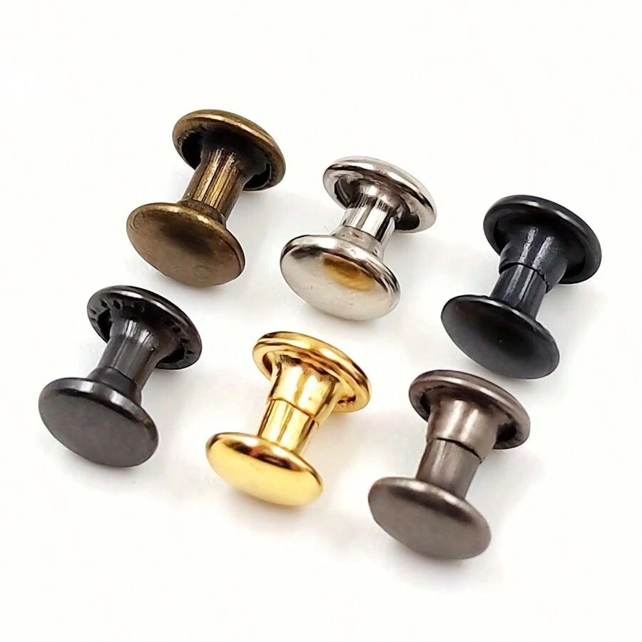 100pcspack 6x6mm Double-Sided Copper Rivets, Anti-Rust Studs For Leather, Luggage, Box, DIY Hat Accessories - Multicolor - View 1