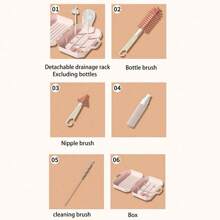 Set de 6 piezas de estante y cepillo secador de biberones con limpiador de silicona para biberones, tetinas y pajillas, portátil con estante de drenaje - Rosa - Ver 4