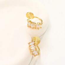 1對獨特風格鋯石裝飾耳夾，蚊香線圈造型，無需穿刺耳朵，優雅風格耳夾 - 金色 - 查看 3