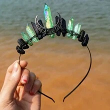 Wykwintna i elegancka naturalna kryształowa opaska na głowę w stylu księżniczki wróżki, prezent na urodziny i przyjęcie świąteczne dla kobiet i dziewcząt, rekwizyty fotograficzne w stylu barokowym do kostiumów i występów scenicznych, opaska na głowę dla kobiet, akcesoria do włosów - kształt - Zobacz 19