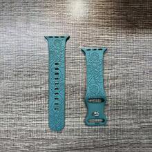 1 pieza Banda de reloj de silicona con patrón floral Compatible con Apple Watch 9 Ultra/Apple Watch con grabado del logotipo de Apple - Verde Oscuro - Ver 4