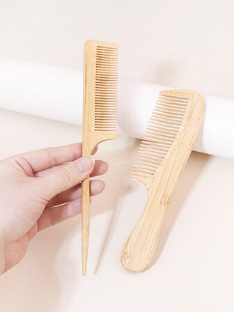 2 Pieces Comb Set, Suitable For Women And Men, Natural Handmade Bamboo Anti-Static Fine Toothed Comb, Mouse Tail Comb, Fine Toothed Comb Set, Suitable For Long, Short, Thick, And Thin Wave Curly Hair Combs