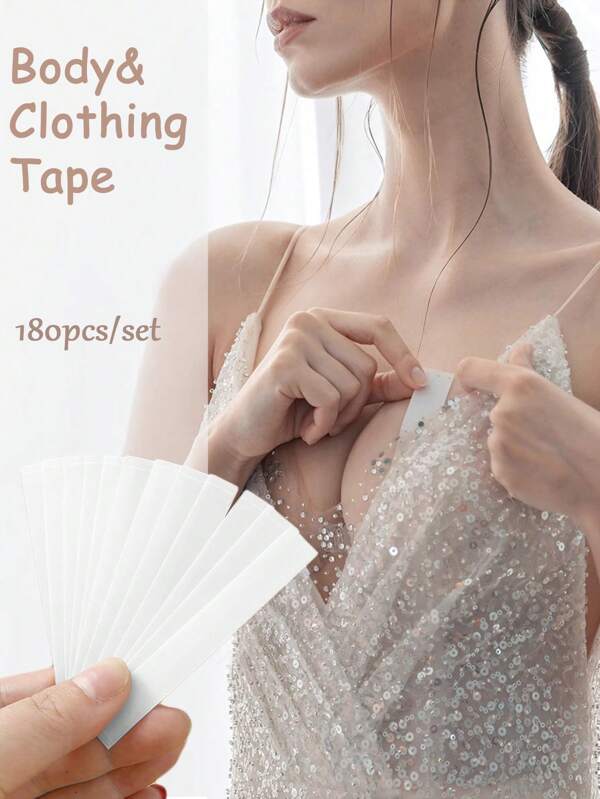 180pcs- Ceremonial Dress Anti-Slip Double Sided Adhesive Tape For Clothes, Evening Dress Anti-Exposure Stick Neckline Artifacts Shirt Collar Chest Double-Sided Tape Clothes Invisible Tie Skirt Universal Solid Fixed Skid Resistance, Double-Sided Adhesive Clothing Tape Clear Colored Tape, Prevent Slipping, Fashion, Clothing And Body Tape, Body And Clothing Tape For Women, Gentle Body Tape, All-Weather Strong Adhesive Fabric Tape, Belt, Back To School Supplies Summer Cooling,Beach,Travel