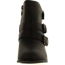 Womens Fashion Chunky Heel Buckled Strap Ankle Booties - 棕色 - 查看 4