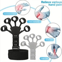 1 件腕带可调节硅胶五指握力训练器，手指灵活性伸展锻炼增强器，健身房 - 黑色 - 查看 3