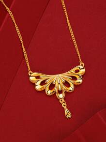 1pc Gold-Color Geometric Fan Shaped Drop Necklace For Women