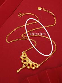 1pc Gold-Color Geometric Fan Shaped Drop Necklace For Women