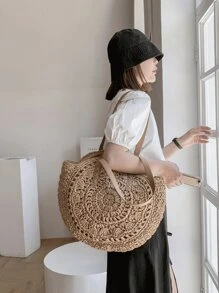 Nowa modna torba plażowa o dużej pojemności i pustym designie, idealna do podróży. Torba plażowa, torba ze słomy to niezbędny element podróży i wakacji