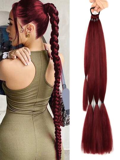1pc Synthetic Braided Ponytail Extensions, Boxer Braids, Wrap Around Bun, With Hair Ties, Available In 26", 30", 34", Ombre Coffee Brown Braided, DIY Everyday Wear, Suitable For Christmas, New Year, Carnival, Music Festivals