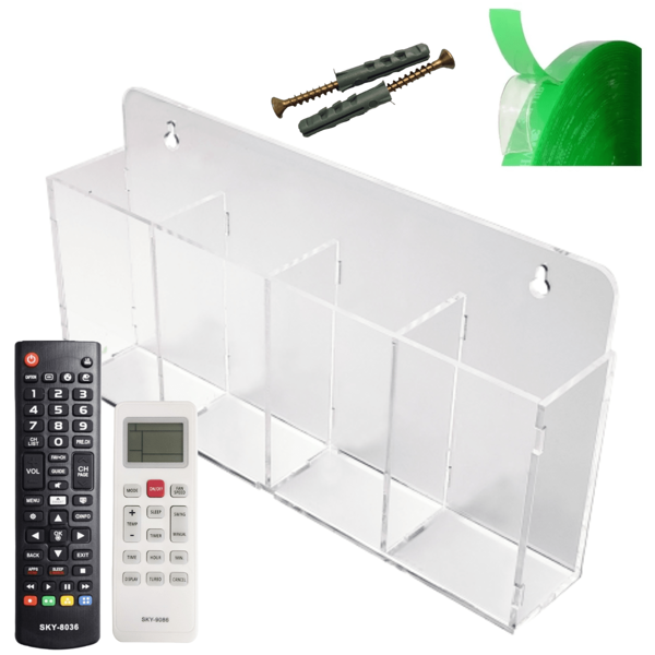 Organizador Porta Controle Remoto Acrílico Transparente Para 4 Controles Televisão Ar Condiconado