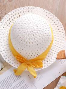 2 件套 全新夏季女宝宝印花盖袖连衣裙 配蝴蝶结公主裙和帽子 - 黃色 - 查看 5