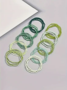30 Chiếc Vòng Tay Đàn Hồi Cho Nữ Phong Cách Cổ Điển Bohemian, Vòng Tay Đính Cườm Co Giãn Nhiều Lớp Màu Ombre, Phụ Kiện Kỳ Nghỉ Thời Trang - màu xanh lá - Xem 5