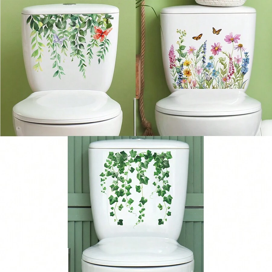 1 Peça Adesivo de vaso sanitário com flor desenhada - Multicolorido - Visão 1