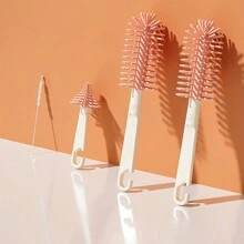 Set de 6 piezas de estante y cepillo secador de biberones con limpiador de silicona para biberones, tetinas y pajillas, portátil con estante de drenaje - Rosa - Ver 3