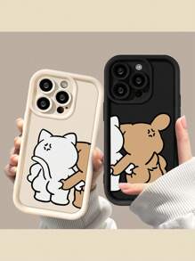 1 funda de teléfono para pareja con patrón de pellizcos de gato y perro - Negro - Ver 1