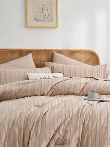 Comforter Set,7 Pieces Bed In A Bag Tufted Comforters Bed In A Bag,Stripe Textured Soft Microfiber All Season Bedding Set - Khaki - View 7