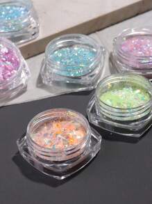 指甲片蓝粉色闪光粉水晶火片彩虹亮片金箔美甲修甲盘 - 彩色 - 查看 3