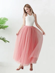 1pc Women Tulle Skirt, Available In Pink, Sky Blue, Dark Green, Blue-Gray, Black, White, Red. A-Line/ Floor-Length/ 4-Layer Mesh Skirt/ Puffy Skirt Suitable For Wedding, Party, Cosplay, Decorative Skirt, Costume, Stage Performance. - Multicolor - View 23
