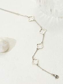 1pc Fashionable Hollow Flower Metal Summer Bracelet With Geometric Clover Pendant Necklace, Beach Party Valentines,Mom,Mother,Mother's Day,Gift