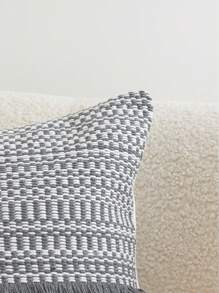 1pc Gray Textured Linen-Like Patchwork Decorative Pillow Cover, Suitable For Indoor Decor, All Season