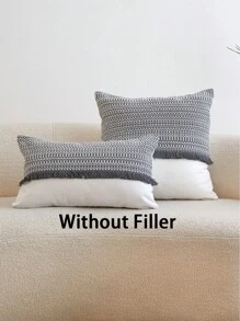 1pc Gray Textured Linen-Like Patchwork Decorative Pillow Cover, Suitable For Indoor Decor, All Season