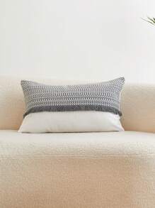 1pc Gray Textured Linen-Like Patchwork Decorative Pillow Cover, Suitable For Indoor Decor, All Season