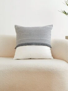 1pc Gray Textured Linen-Like Patchwork Decorative Pillow Cover, Suitable For Indoor Decor, All Season