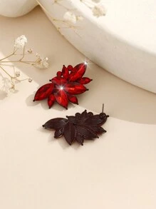 1 par de pendientes elegantes de alta gama con cristales de rhinestone incrustados en aleación bohemia, versátiles y lujosos para mujeres - Rojo - Ver 3