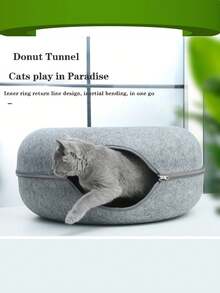 互動式毛氈貓床和隧道玩具-耐刮擦，訓練工具，帶拉鍊設計的舒適貓窩 - 彩色 - 查看 6