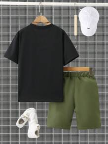 Tween-Jungen Tägliches, lässiges, kurzärmliges Arbeitskleidungs-Set mit Taschenshorts, 2-teiliges Set