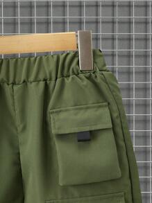 Tween-Jungen Tägliches, lässiges, kurzärmliges Arbeitskleidungs-Set mit Taschenshorts, 2-teiliges Set