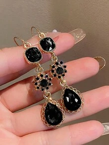 1 cặp hoa tai thả rỗng phong cách cung điện thanh lịch và sang trọng dành cho phụ nữ phong cách kỳ nghỉ ngày lễ tình nhân, mẹ, mẹ, ngày của mẹ, quà tặng - màu đen - Xem 3