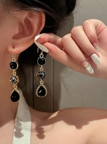 1 cặp hoa tai thả rỗng phong cách cung điện thanh lịch và sang trọng dành cho phụ nữ phong cách kỳ nghỉ ngày lễ tình nhân, mẹ, mẹ, ngày của mẹ, quà tặng - màu đen - Xem 4