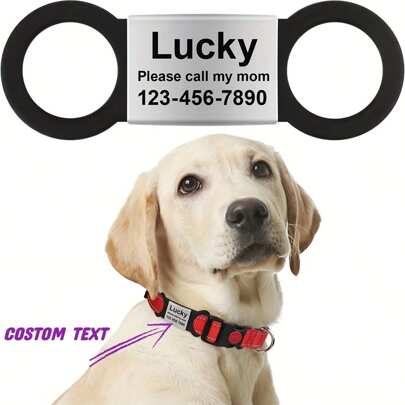 Personalized Pet Tag ID: Custom Engraved Stainless Steel Nameplate With Elastic Silicone Strap , Pet Name Plate, Custom Pet Name And Phone Number Information,  Suitable For Most Collars!