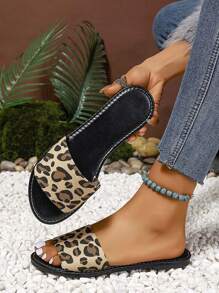 Flache Sandalen für Damen mit offener Zehenspitze, in Pink und Braun