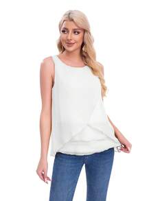 Blusa casual cruzada con olanes en la parte de abajo - Blanco - Ver 3