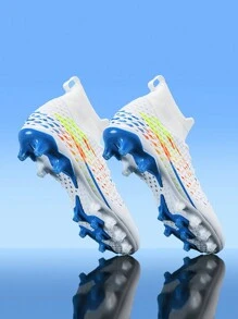 حذاء كرة القدم موحد الجنس للشباب للتدريب والمنافسة، مع رؤوس مسمار بتقنية ال-TF لتربة الملاعب الاصطناعية والعشب الطبيعي وتصميم عالي لدعم الكاحل، مناسب لكرة المضرب والاستخدامات المتعددة. - أبيض - مشاهدة 2