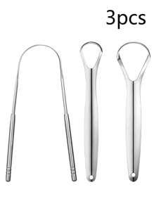 3pcs/Set Stainless Steel Tongue Scraper, Reusable Tongue Brush, Home Bathroom Bedroom Decoration, Travel Accessories, Wedding Party Birthday Gifts For Men, Women, Friends, New Year, Accessories, Fun Gift