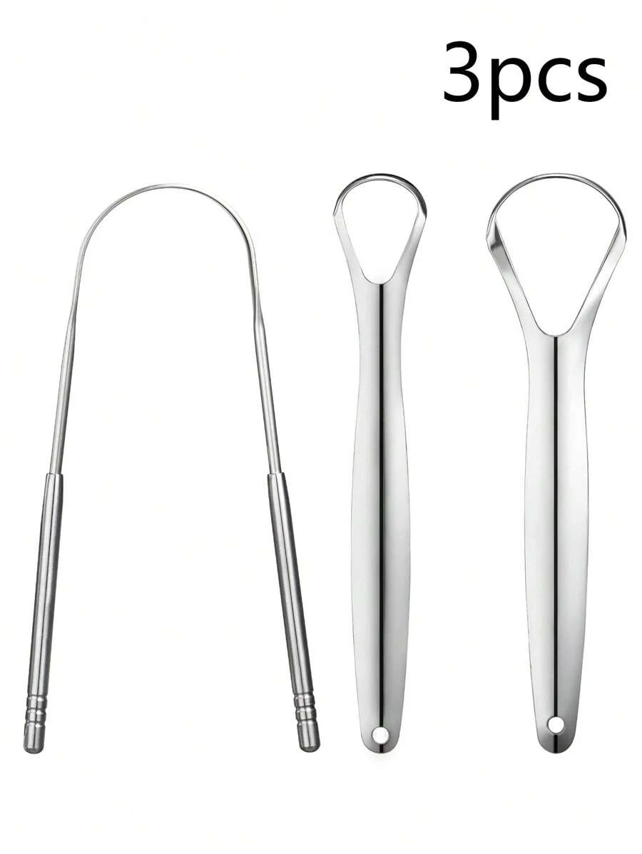 3pcs/Set Stainless Steel Tongue Scraper, Reusable Tongue Brush, Home Bathroom Bedroom Decoration, Travel Accessories, Wedding Party Birthday Gifts For Men, Women, Friends, New Year, Accessories, Fun Gift