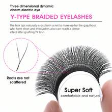 MASSCAKU 12排睫毛嫁接 Yy Lash 0.07mm C D 卷度混合托盘 8-15mm 预制 2D 易扇俄式浓密簇状仿貂毛哑光预扇形睫毛 - 黑色 - 查看 3