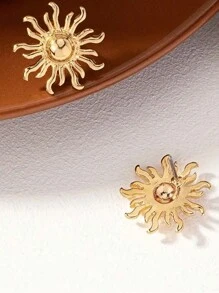 1 Pair Simple Metal Sun Shape Stud Earrings, Suitable For Party And Everyday Wear