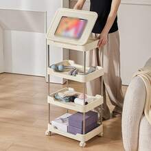 1pc Small Stroller Rack, Kitchen Floor Storage Rack, Living Room Bedroom Bedside Multi-Layer Storage Rack With Wheels, Snack Car Back To School - Apricot - View 6