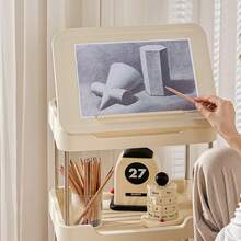 1pc Small Stroller Rack, Kitchen Floor Storage Rack, Living Room Bedroom Bedside Multi-Layer Storage Rack With Wheels, Snack Car Back To School - Apricot - View 5