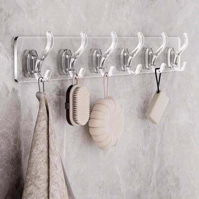 6-Hooks Strong Adhesive Wall Hanger For Kitchen With Creative Corner Design For Bathroom Towel Coat Hooks
