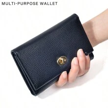 批发女士短款钱包，PU皮革流行款式搭扣小钱包 - 黑色 - 查看 6